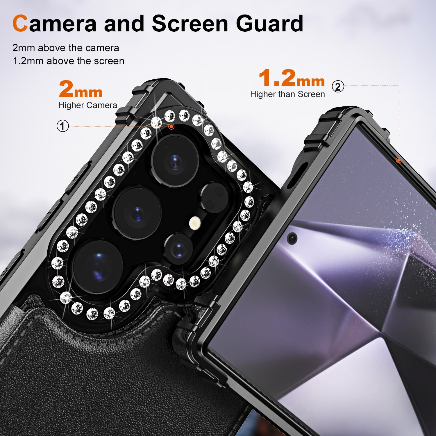 ZM15 For Samsung Galaxy S24 Ultra Case Card Slots Leather Back Cover Lens Frame Rhinestone Decor ZM15 For Samsung Galaxy S24 Ultra Case Card Slots Leather Back Cover Lens Frame Rhinestone Decor